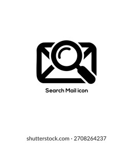 Search Mail Icon with Envelope and Magnifying Glass, Representing Email Search, Message Lookup, Information Retrieval, and Online Communication