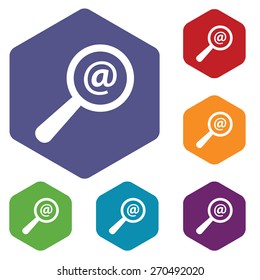 Search mail rhombus icons set in different colors. Vector Illustration