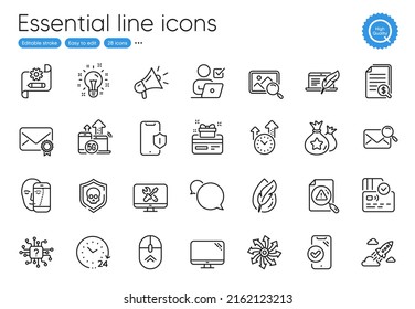 Search mail, Time management and Versatile line icons. Collection of 5g internet, Cogwheel blueprint, Face biometrics icons. Search document, Computer, Artificial intelligence web elements. Vector