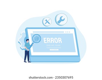 buscar malware en la ilustración plana del concepto de tendencia del equipo
