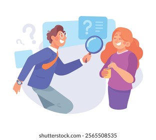 Search with Man and Woman Character with Magnifier Vector Illustration