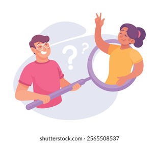 Search with Man and Woman Character with Magnifier Vector Illustration