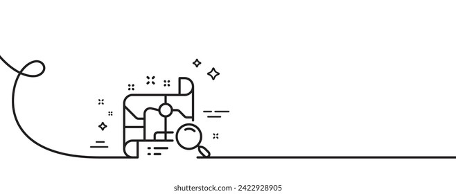 Search map line icon. Continuous one line with curl. Find location address sign. Search map single outline ribbon. Loop curve pattern. Vector