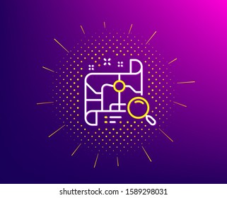 Search map line icon. Halftone pattern. Find location address sign. Gradient background. Search map line icon. Yellow halftone pattern. Vector