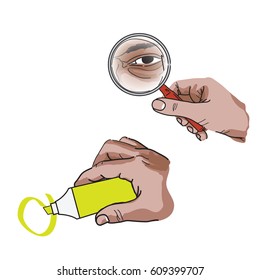 Search and mark illustrations with hands holding items