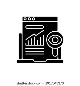 Search marketing black glyph icon. Process of acquiring people traffic or customers with using of different search engines. Silhouette symbol on white space. Vector isolated illustration