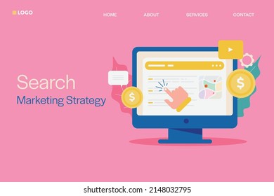 Search marketing, click bait, Cost per click, digital advertising - flat design vector illustration with icons