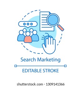 Search marketing concept icon. Lead generation idea thin line illustration. Target audience. SEM. Vector isolated outline drawing. Editable stroke