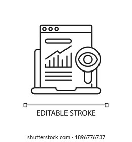 Search marketing linear icon. Process of acquiring people traffic using different search engines. Thin line customizable illustration. Contour symbol. Vector isolated outline drawing. Editable stroke