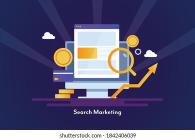 Search marketing, SEM, Paid marketing campaign, Sponsored content, Digital ads, Paid traffic - conceptual flat design vector illustration