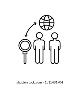 Search men globe icon. Element of overpopulation thin line icon