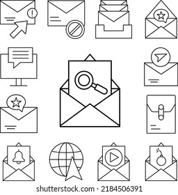 Suche, E-Mail-Briefumschlag-Symbol in einer Sammlung mit anderen Elementen