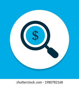 Search money icon colored symbol. Premium quality isolated magnifying element in trendy style.