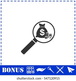 Search money icon flat. Simple vector symbol and bonus icon