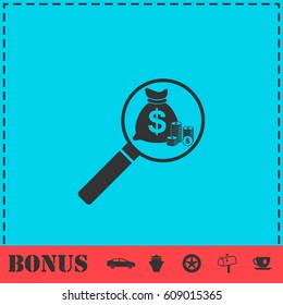 Search money icon flat. Simple vector symbol and bonus icon
