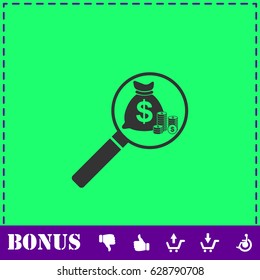 Search money icon flat. Simple vector symbol and bonus icon