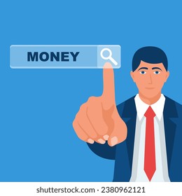 Search for money. Search for profits. Vector illustration flat design. Isolated on background. 
