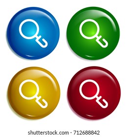 Search multi color gradient glossy badge icon set. Realistic shiny badge icon or logo mockup