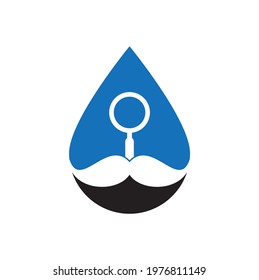 Search mustache drop shape concept logo design template. Moustache and loupe for a detective spy logo design.	