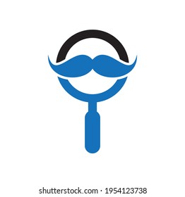 Search mustache logo design template. Moustache and loupe for a detective spy logo design.