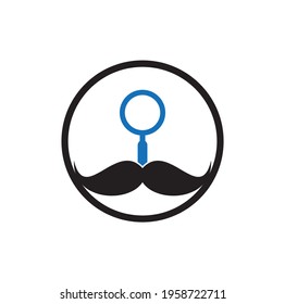 Search mustache logo design template. Moustache and loupe for a detective spy logo design.