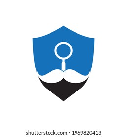 Search mustache logo design template. Moustache and loupe for a detective spy logo design.	