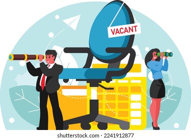 Search for new employees. Armchair with a sign Vacant. The concept of searching for new ideas. Vector graphics