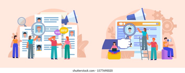 Search for new employees, HR department, we're hiring concept. Poster for social media, web page, banner, presentation. Flat design vector illustration