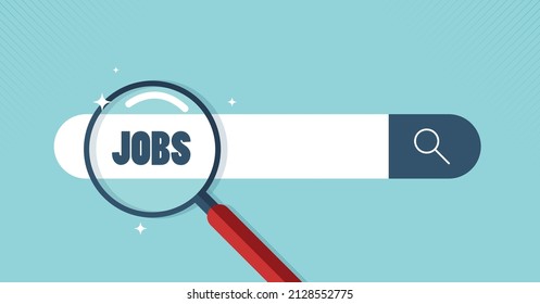 search for new job, employment, career or job search, find opportunity, seek for vacancy or work position concept, businessman using magnifying glass searching for new hiring career. vector design.