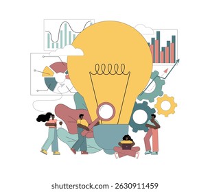 Search for new solutions, brainstorming. Flat people look at the lamp for ideas.