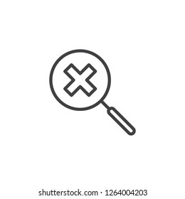 Search Not Found Outline Icon. Linear Style Sign For Mobile Concept And Web Design. Magnifier With Cross Simple Line Vector Icon. Symbol, Logo Illustration. Pixel Perfect Vector Graphics