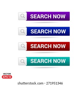 Search Now Icon Button. Abstract beautiful text button with icon. Purple Button, Blue Button, Red Button, Green Button, Turquoise button. web design element. Call to action gray icon button