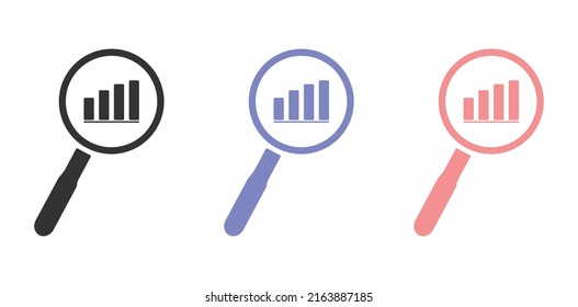 Search on graph icon vector illustration isolated on white background in three different color concepts.