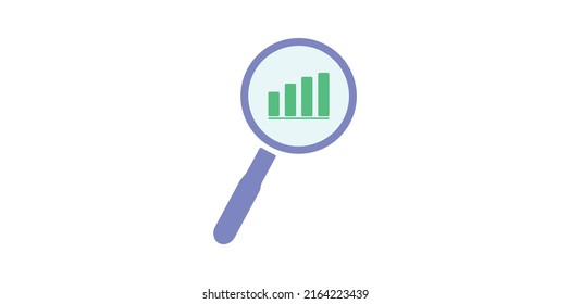 Buscar en la ilustración vectorial del icono gráfico aislada en fondo blanco. Icono de vector plano de concepto de análisis.