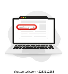 Search on a laptop. Searching on internet. Internet search bar. Information search system. Address and navigation bar icon. business concept search www http pictogram. Vector illustration