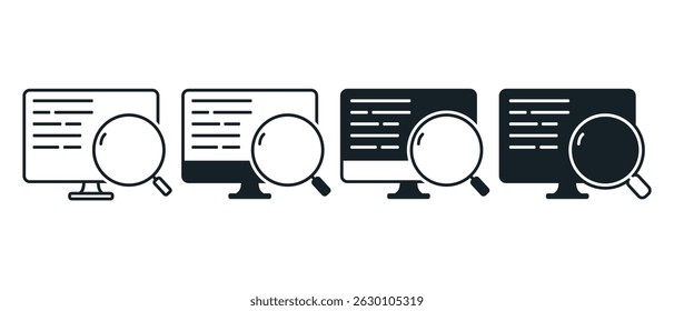 Online-Daten auf dem Computersymbol suchen. Illustrationsvektor