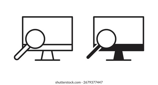 Búsqueda en línea icono plano y paquete de estilo de trazo sobre fondo blanco. Ilustraciones vectoriales