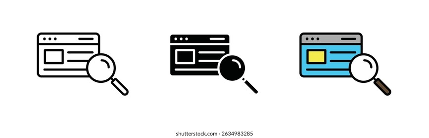 Pesquisar conjunto de ícones online, resultado da pesquisa, pesquisa online, adequado para aplicativos móveis e site, isolado no fundo branco