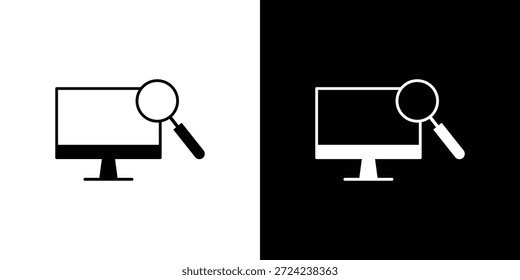 Pesquisar ícones on-line conceito de vetor plano. Ilustrações em preto e branco