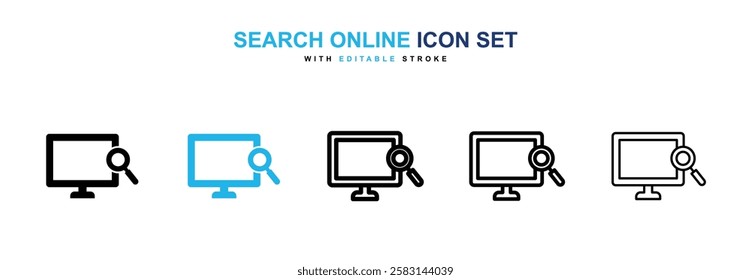 Search online icons vector collection in black and blue colors on white background