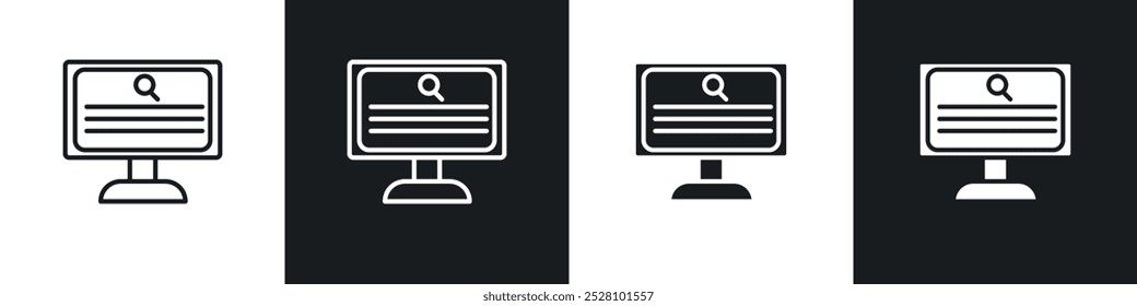 Search online vector icon set in black and white