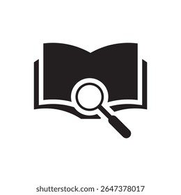 Search in open book icon. Icon of a book with magnifier, ideal for research, library, or study themes.