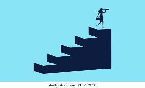 Search for opportunities. Silhouette of a business woman looking into a telescope on a ladder. business concept vector 
