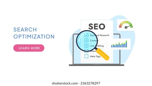 Search Optimization concept. SEO Digital marketing strategy. Vector illustration isolated on white background with icons. SEO design for website template, landing page, layout