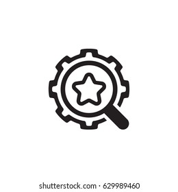 Search Optimization Icon. Flat Design. Isolated Illustration. App Symbol or UI element. Gear with Magnifying Glass.