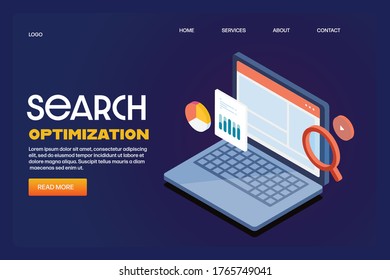 Search optimization, SEO marketing analytics, Website SEO - conceptual 3D isometric vector landing page