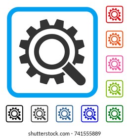 Search Options Gear icon. Flat grey pictogram symbol inside a light blue rounded square. Black, gray, green, blue, red, orange color additional versions of Search Options Gear vector.