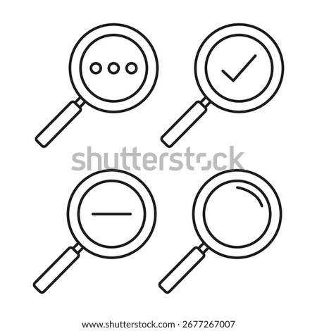 Search options Vector. Magnifying glass icons. Find more symbols. Check mark exploration. EPS 10.