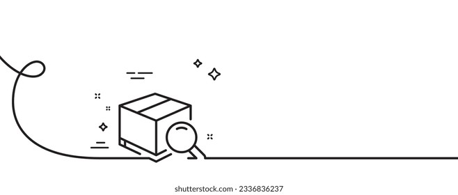 Search package line icon. Continuous one line with curl. Delivery box sign. Parcel tracking symbol. Search package single outline ribbon. Loop curve pattern. Vector