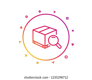 Search package line icon. Delivery box sign. Parcel tracking symbol. Gradient pattern line button. Search package icon design. Geometric shapes. Vector